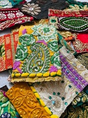Vintage Embroidered Fabric Scraps Boho Cotton Scraps Junk Journal Charm packs