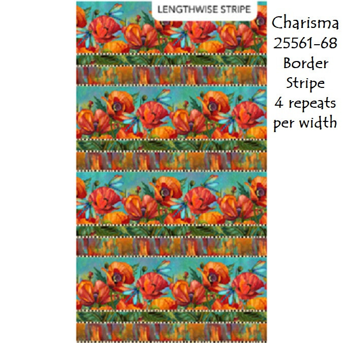 Charisma Poppies Border 25561-68 Stripe Cotton Quilt fabric Northcott 1-5/8 yds