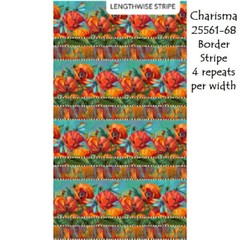 Charisma Poppies Border Stripe Cotton Quilt fabric Northcott 25561-68