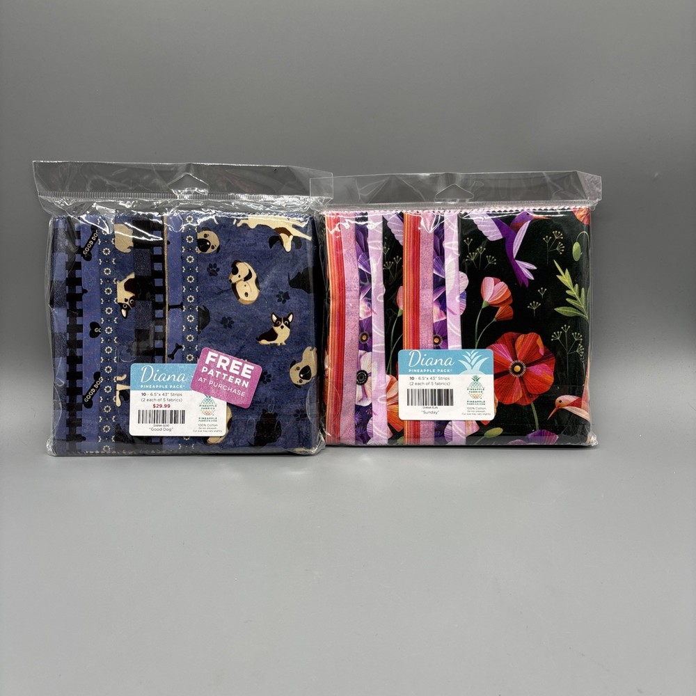 Lot Of (2) Pineapple Fabric Pack 10 – 6.5” X 43” Strips Two Each Of Five