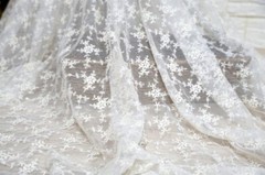 Retro Style Light Beige Floral Cotton Embroidered Mesh Lace Fabric By the Yard