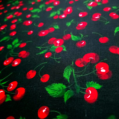 58″ Poly Cotton Fabric Black Red Cherry Print By The Yard Retro Pinup Dress Mate