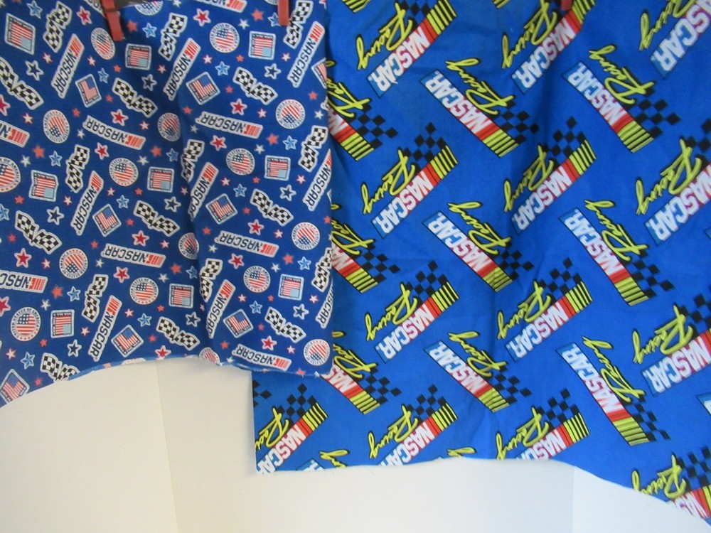 NASCAR RACING 2 PCS. BLUE CHECKERED FLAG LOGO Cotton Fabric 21″X44″ 16″X44″