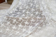 Retro Style Light Beige Floral Cotton Embroidered Mesh Lace Fabric By the Yard