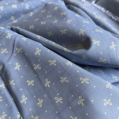 RARE Novelty Print Bows Blue Chambray Fabric Gertie Gretchen Hirsch Joann Fabric