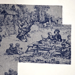 VTG 1986 Blue Grey Toile Drapery Fabric House Party House N Home Remnant 16Lx43W