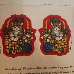 Cotton fabric panel Pets of Christmas Past ornaments, 43″ x 17″ Kittens Puppies