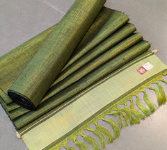 Japanese Kimono Bolt Silk Fabric Green Plain Nishijin Woven Handmade 12m Unused