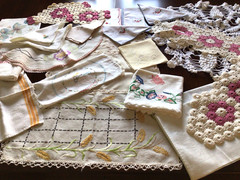 LOT OF VINTAGE CROCHETED, EMBROIDERED LINENS CRAFT BUNDLE LOT