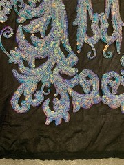 Alaina IRIDESCENT WHITE Curlicue Sequins on BLACK Mesh Lace Fabric by the Yard