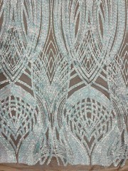 Athena Iridescent WHITE PINK Sequins on NUDE Mesh Lace Fabric by the Yard
