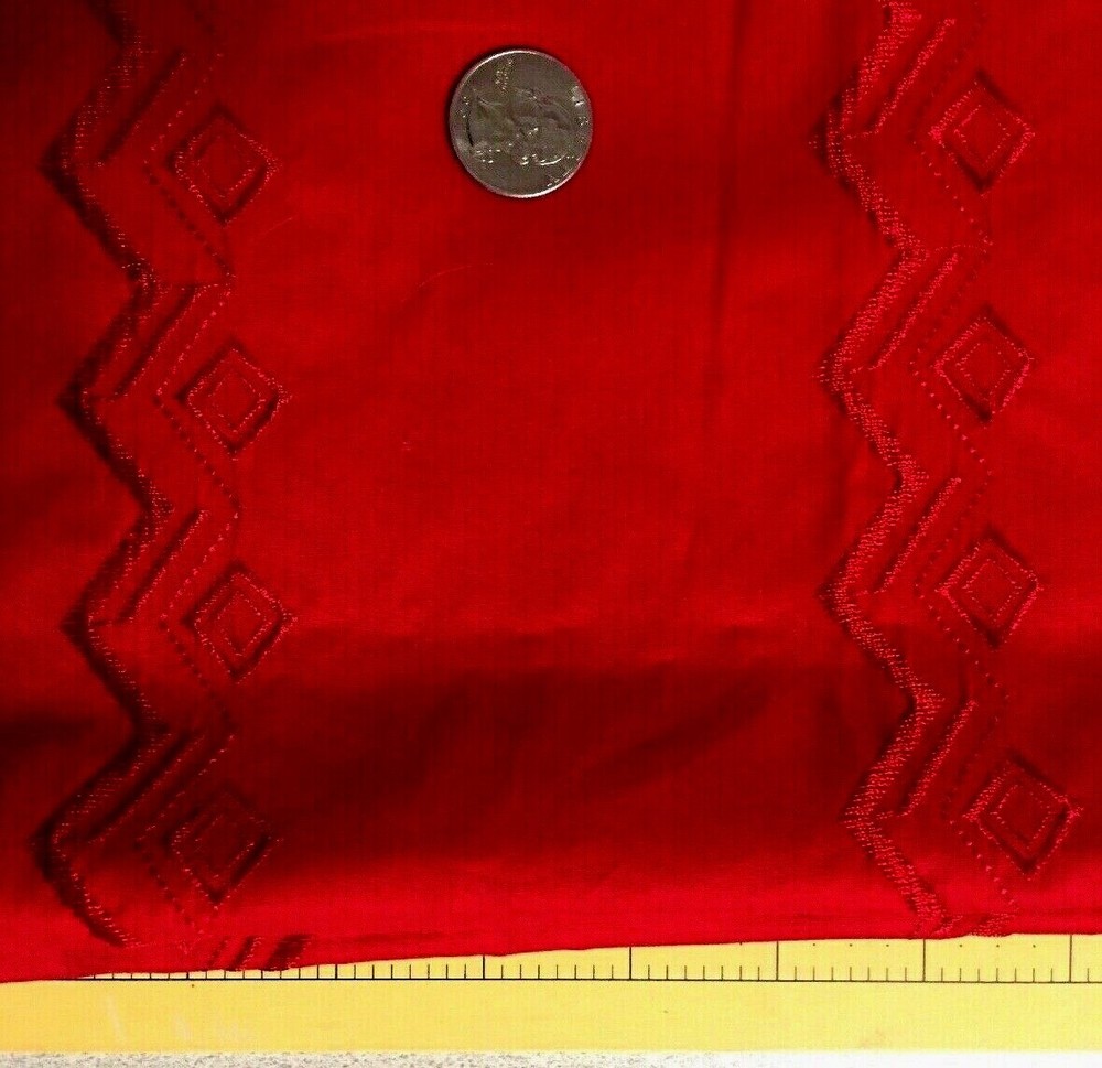 2.6 yd x 50″ RED Embroidered Stripe Border Fabric Cotton Blend Dress Decor