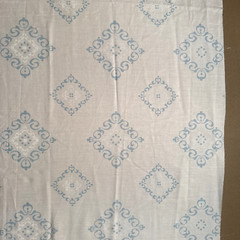 VTG 70s Medallion Arthur Johnson White with Blue Scrolls Cotton Fabric Pieces #5