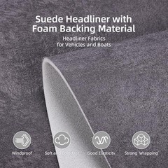 Dark Gray Suede Auto Headliner Fabric 120″ L x 60″ W with Foam