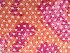 Orange & Pink Polka Dot Print Fabric By the Yard Rayon Acetate