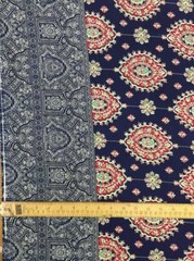 100% Japanese Rayon challis two border Navy blue and fuchsia pink design by Yrd