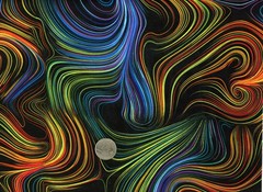 Scrap/Remnant of Fabric 9X21 for Crafts, Quilting, Black w/multicolor Wavy Lines