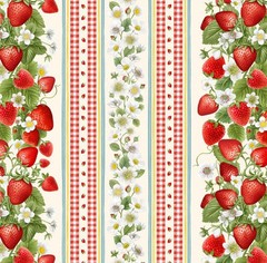 Timeless Treasures Berry Sweet Red Strawberry Border Stripe Fabric by the Yard