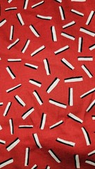 Red Cotton Fabric With Scattered White & Black Rectangles Allover 4 Yards X 43″