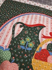 VTG Cranston Green Pitcher & Basket of Apples Fabric Panel 17×22 Grandmacore
