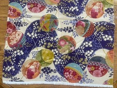 Fabric Remnant 19×46 Colorful Asian Vibe Ball Ornament Swoosh Floral Heart