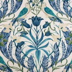 Covington GUINEVERE Bird Floral ROBINS EGG Blue Linen Drapery Pillow Fabric BTY