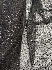 Exclusive Pearls & Sequins Mesh Lace Fabric| Black Bridal 52″ Width by the Yrds