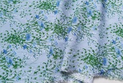 Retro Dress Material 55” Wide By Yard Rayon Viscose Poplin Fabric Blue Floral