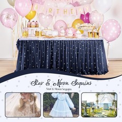 Horbaunal Navy Blue Glitter Tulle Fabric Rolls 54 1 Yard, Blue-star&moon