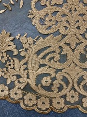 Teagan GOLD Damask Design Embroidered on Mesh Lace Fabric by the Yard – 10027
