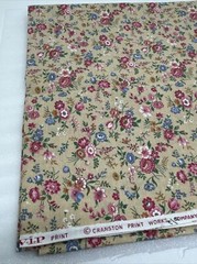 Fabric Cotton V.I.P. Print Cranston Works Beige W/Pink Blue Flowers 1yd Vintage