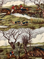 Fox Hunt Fabric, Vintage Alexander Henry Cotton Fabric, 1/2 + Yards