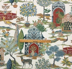 P KAUFMANN SHALIMAR GARDEN DOCUMENT PEACOCK TOILE MULTIUSE FABRIC BY YARD 54″W