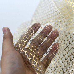 Gold Print Fish Scale Mesh Fabric Costume Clothes Dress Curtain Background Decor