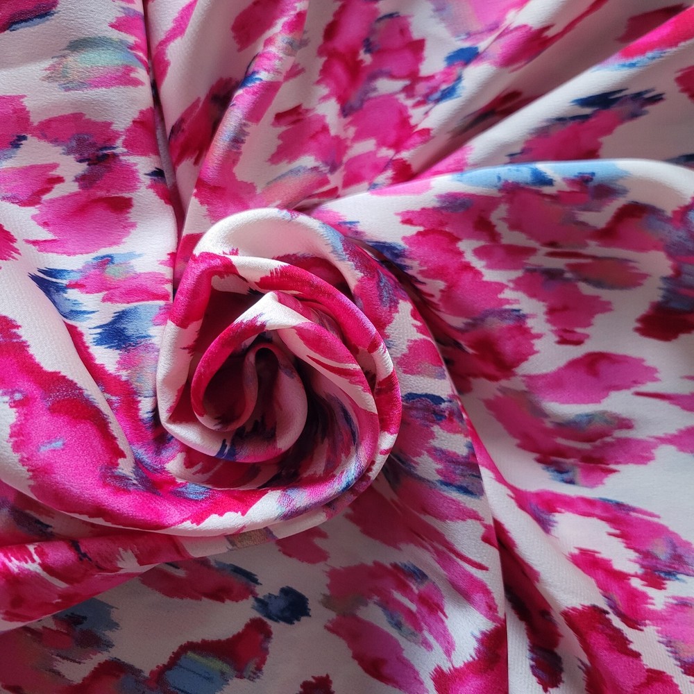 Watercolor Bright Pink and Teal on Ivory Hammered Satin – Gorgeous! OEKO-TEX