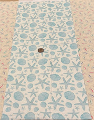 Seashells*Light Blue*on Sand*Cream* P&B Textiles* 100% Cotton Remnant* 8″ x 21″