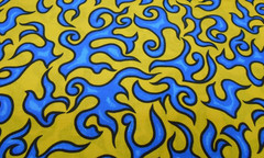 FIRE FLAMES Cotton Fabric Blue on Yellow – Race Car Motorcycle Craft Quilt FQ