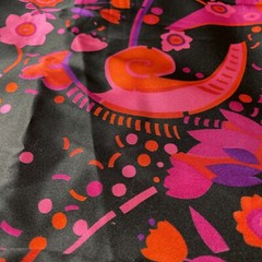 3+ Yards Silky Fabric Bright Pink Orange Purple Floral Print On Black