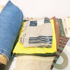 3 lbs 3 oz Lot of Fabric Small Scraps Samples Mixed pieces sizes colors textures
