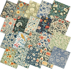 20 Pcs 10”X10” William Morris Flower Quilting Fabric Square Vintage Floral Pre