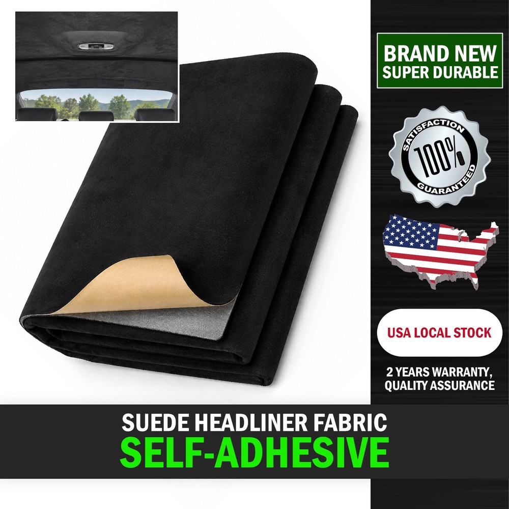19.7″×80″ Black Suede Headliner w Adhesive Backing For Car/Truck Roof Replace