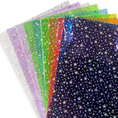 10 Pcs Sparkle PVC Vinyl Fabric, 8.3″X11.8″ Clear Laser Star Printed Waterproof