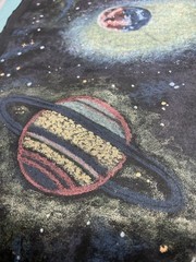 Vintage Outer Space Galaxy Cotton Fabric – Planets Saturn Nebula Stars Material