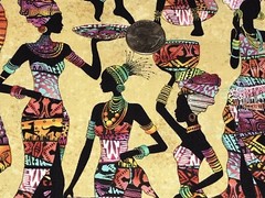Fabric African Women Kente Dresses Sand Cotton 1/4 yard TIMELESS TREASURES 7420
