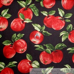 BonEful FABRIC FQ Cotton Quilt VTG Dark Maroon Red Apple Real Cottage Green Leaf