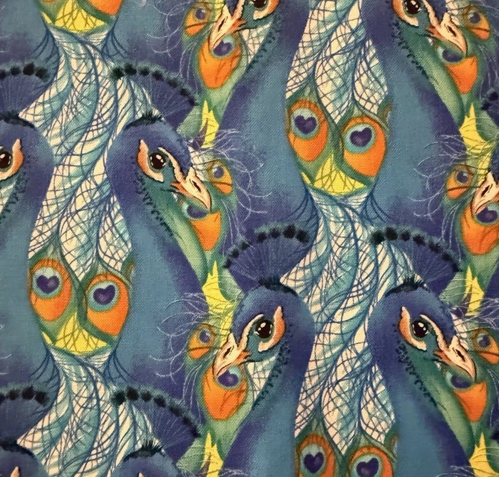 Packed Peacocks Michelle Palmer For Springs Creative Products Fabric 36 x 44”