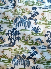 4 Yards Premier Prints Meadow-Slub Linen White Printed Drapery Fabric in Bermuda