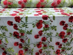 Fabric Sold By Yard White Lace Embroidered Red Flowers Green Leaves For Dress