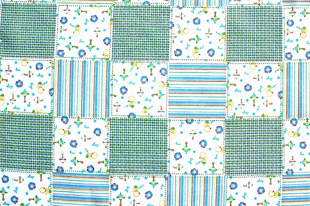 BTY*FACE MASKS*BLUES PURPLES GREENS TOY PATCH FLANNEL FABRIC 100% COTTON, 42X36″