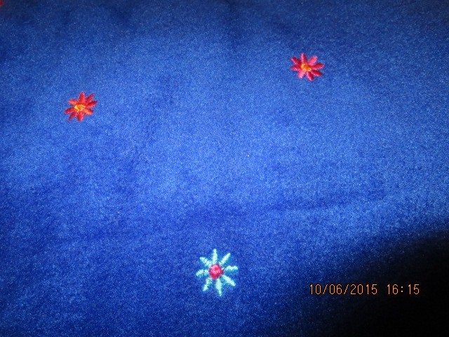 BLUE FABRIC WITH EMBROIDERED FLOWERS–1 3/4 YARDS—#T 7A-9